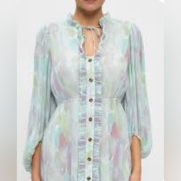 GANNI Dress, NWT, Pastels, Micro-Pleats, Ruffles, Size 14 - Picture 4 of 15